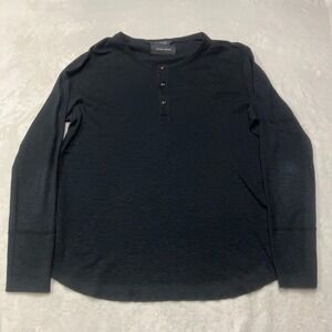 Wings + Horns Long Sleeve Henley Shirt Men's Sz Large Black Made In Canada *READ